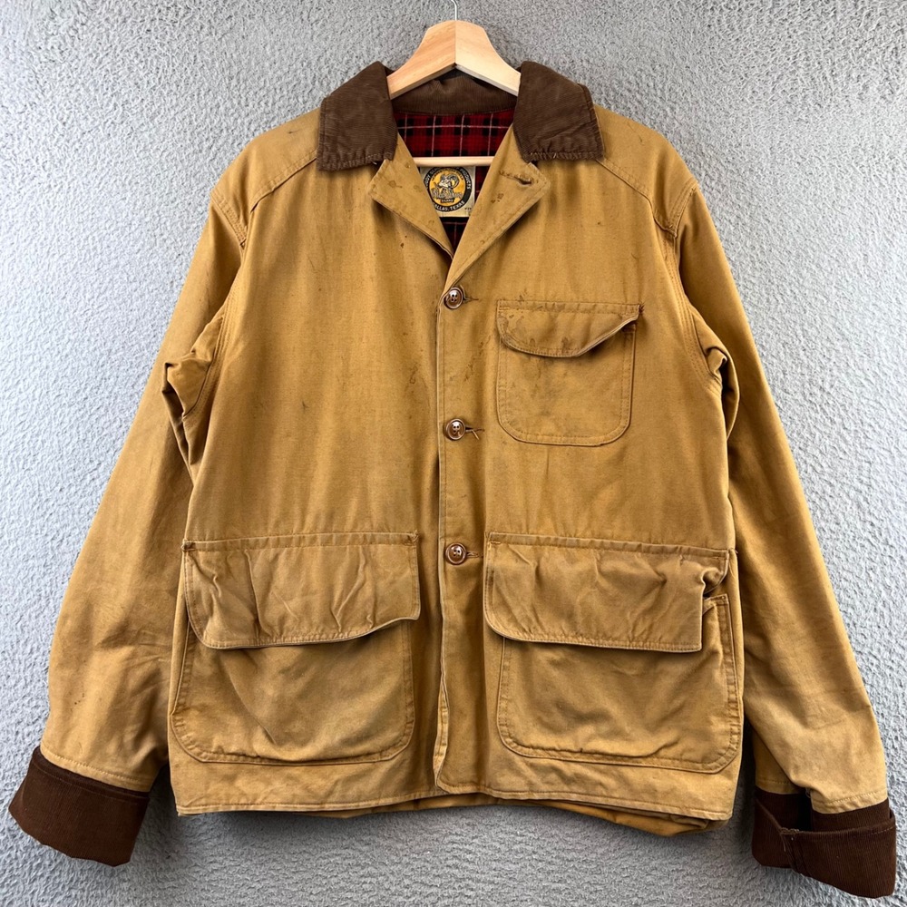 Vintage 70s Hunting black Sheep Barn Canvas Lined Plaid hunting Outdoor LJacket